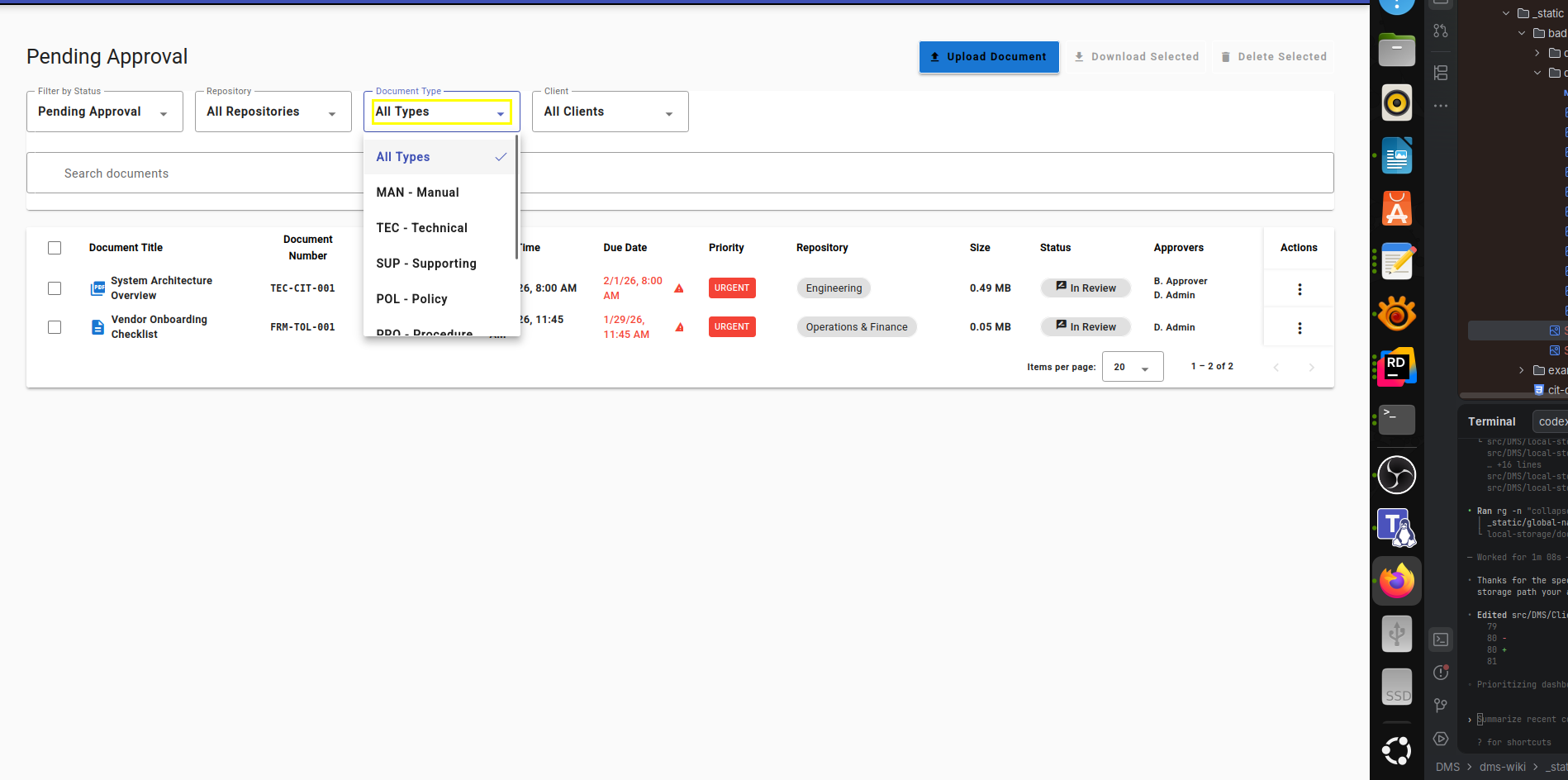 Document Type Filter